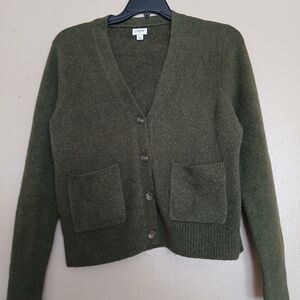 J. Crew Olive Green V-Neck Button Cardigan Sweater L Extra Soft Touch Of Wool
